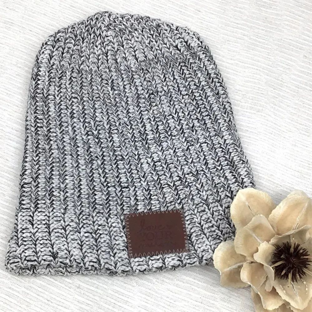 Love Your Melon White and Black Thick Knit Beanie Hat